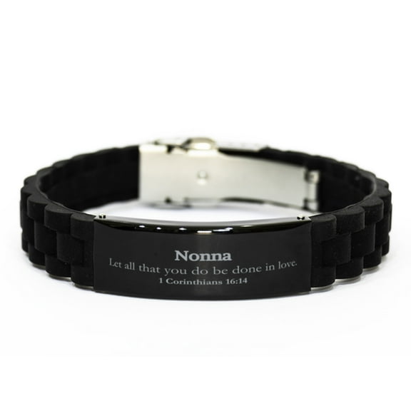 Christian Nonna Gifts, Let all that you do be done in love, Bible Verse Scripture Black Glidelock Clasp Bracelet, Baptism Confirmation Gifts for Nonna