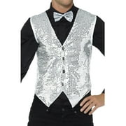 Silver Sequin Waistcoat Costume Vest Mens Adult Christmas Disco Showbiz  SM-XL