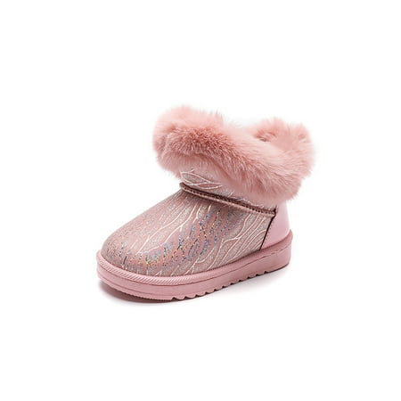 

Ritualay Kids Casual Warm Lined Winter Boots Walking Breathable School Non-Slip Mid Top Short Bootie Pink 10C