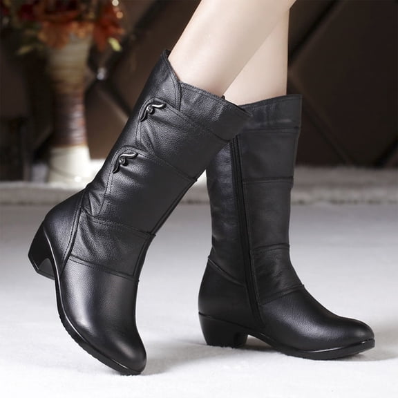 Women's Mid-Calf Faux Fleece Lined Boots Winter Fashion Boots for Cold and Everyday Wear