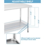 TEQIN Stainless Steel Table Prep & Work Table,NSF Heavy Duty Commercial with Undershelf and Backsplash Prep Worktable for Restaurant Kitchen Home and Hotel