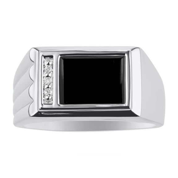 RYLOS Men's Ring - Gorgeous Onyx in Solid 14K White Gold Size 9