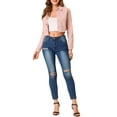thumbnail image 3 of INSPIRE CHIC Women's Jean Jacket Frayed Button Up Washed Cropped Denim Jacket Pink XL, 3 of 6