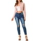 thumbnail image 2 of Chaqueta de mezclilla recortada de mujer con botones y dobladillo deshilachado INSPIRE CHIC, primavera verano, color rosa, talla L, 2 of 6
