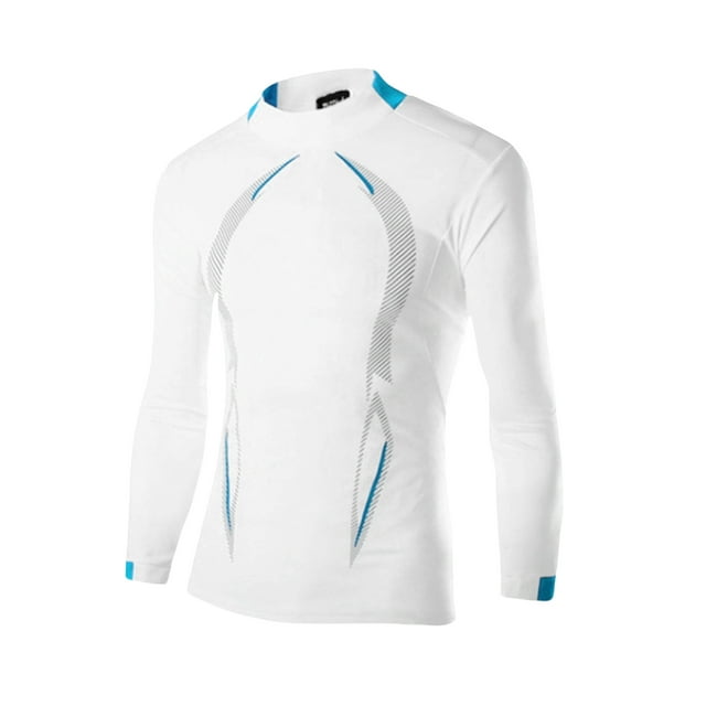 Hauts de Compression pour Hommes Chemise de Sport Col Rond Manches Longues Élastique Séchage Rapide Hauts Entraînement Physique Course Décontractée Cyclisme Vêtements de Sport