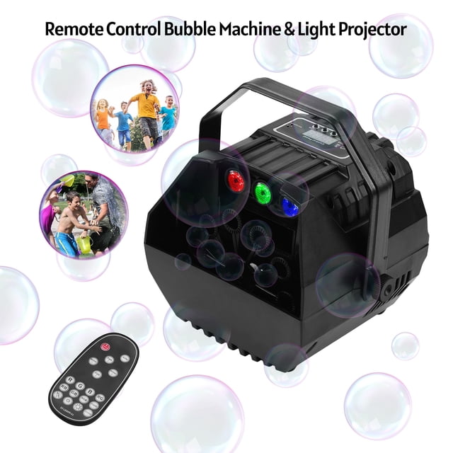 Yeacher Muslady LED Bubble Machine Projector Sound Activated with U-shape Handle Remote Control for Stage Wedding Decoration