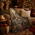 thumbnail image 3 of Deer Family in Snowy Christmas Forest with Lanterns, Cheerful Rustic Wildlife Style for Deer Lovers, Warm Flannel Blanket for Living Room and Cabin, Christmas Gift, Home Decor, 3 of 9