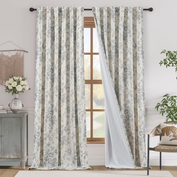 Cortina jinchan forrada en mezcla de lino, 2 paneles, 240 x 127 cm, color gris