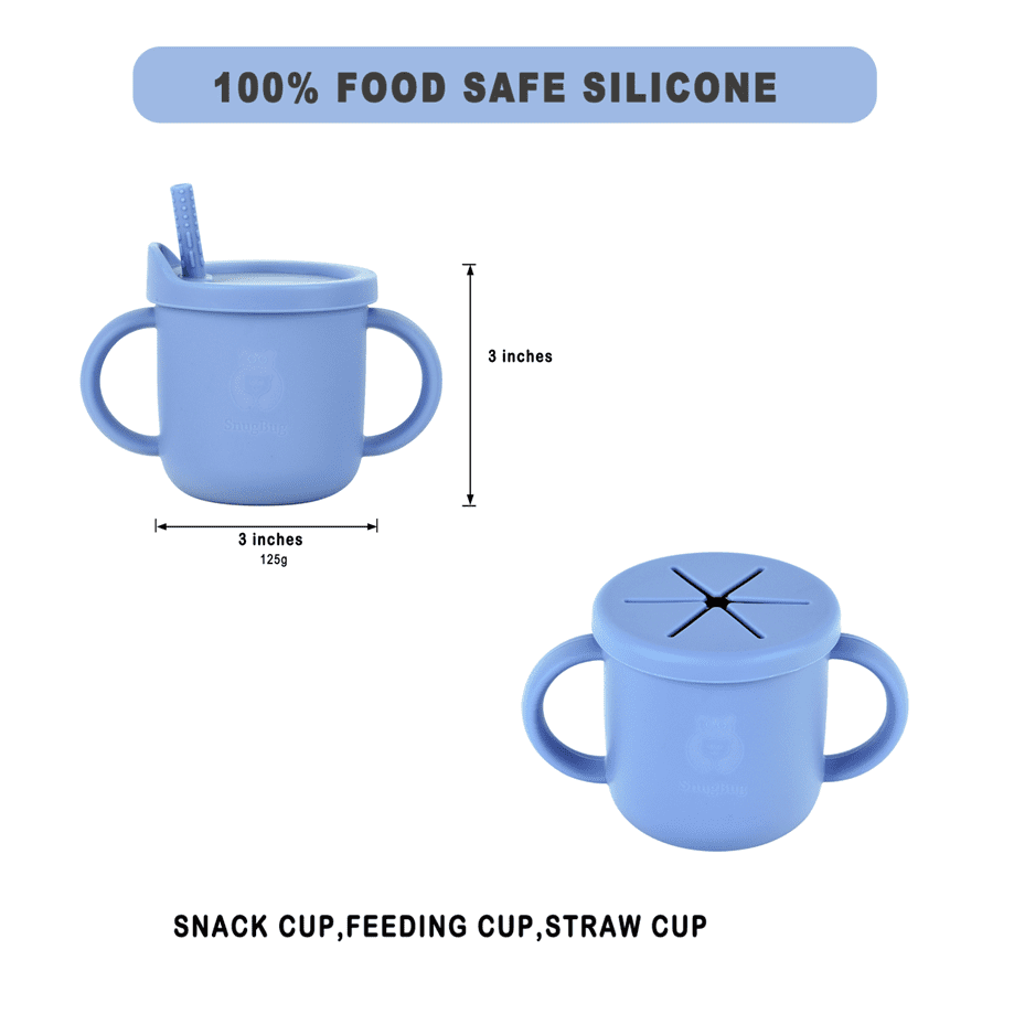 SnugBug Baby Led Weaning Supplies: Silicone Baby Spoons | Sippy Cup | Suction Plates | Baby Bowl | Baby Bib | Teething Toy