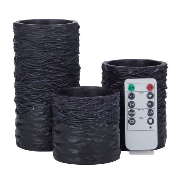 DecMode 6", 4", 3"H Textured Unscented Wax Flameless Candle with Remote Control (Set of 3)