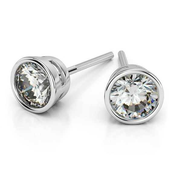 Diamondcapitals 2 Carat Colorless Round Moissanite Screw Back Stud Earrings Bezel Setting In 18K White Gold Plating over Silver, Female