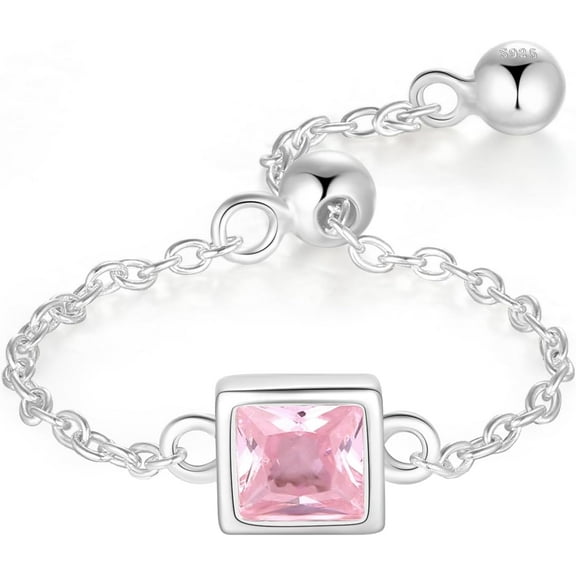 Sterling Silver Ring for Women Adjustable Tassel Chain Link Ring Cute Cubic Zirconia Rings Star Ring Heart Ring Dangle Ball Chain Bands Statement Ring Dainty Wedding Jewelry Gifts for Her