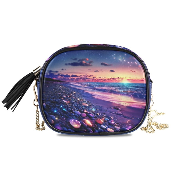 Womens Casual Chain Shoulder Bag Simple style Glowing Stones on Colorful Beach Crossbody Bag