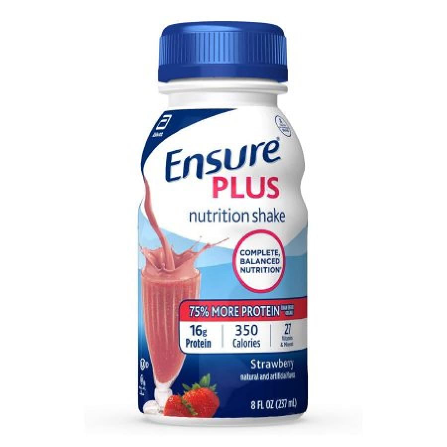 Ensure Plus Nutrition Shake, Strawberry, 8 ounce Bottle, 6 Count