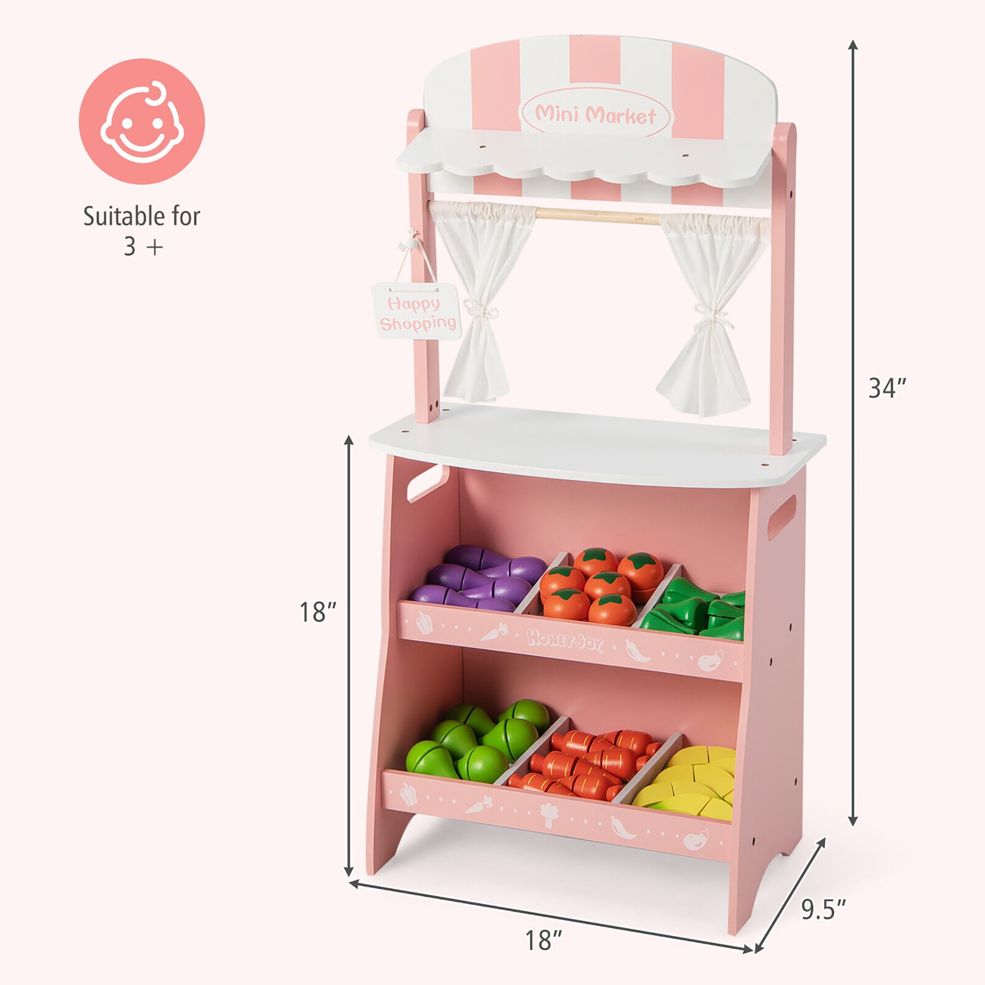 Gymax Kid's Farmers Market Stand Wooden Grocery Store Set w