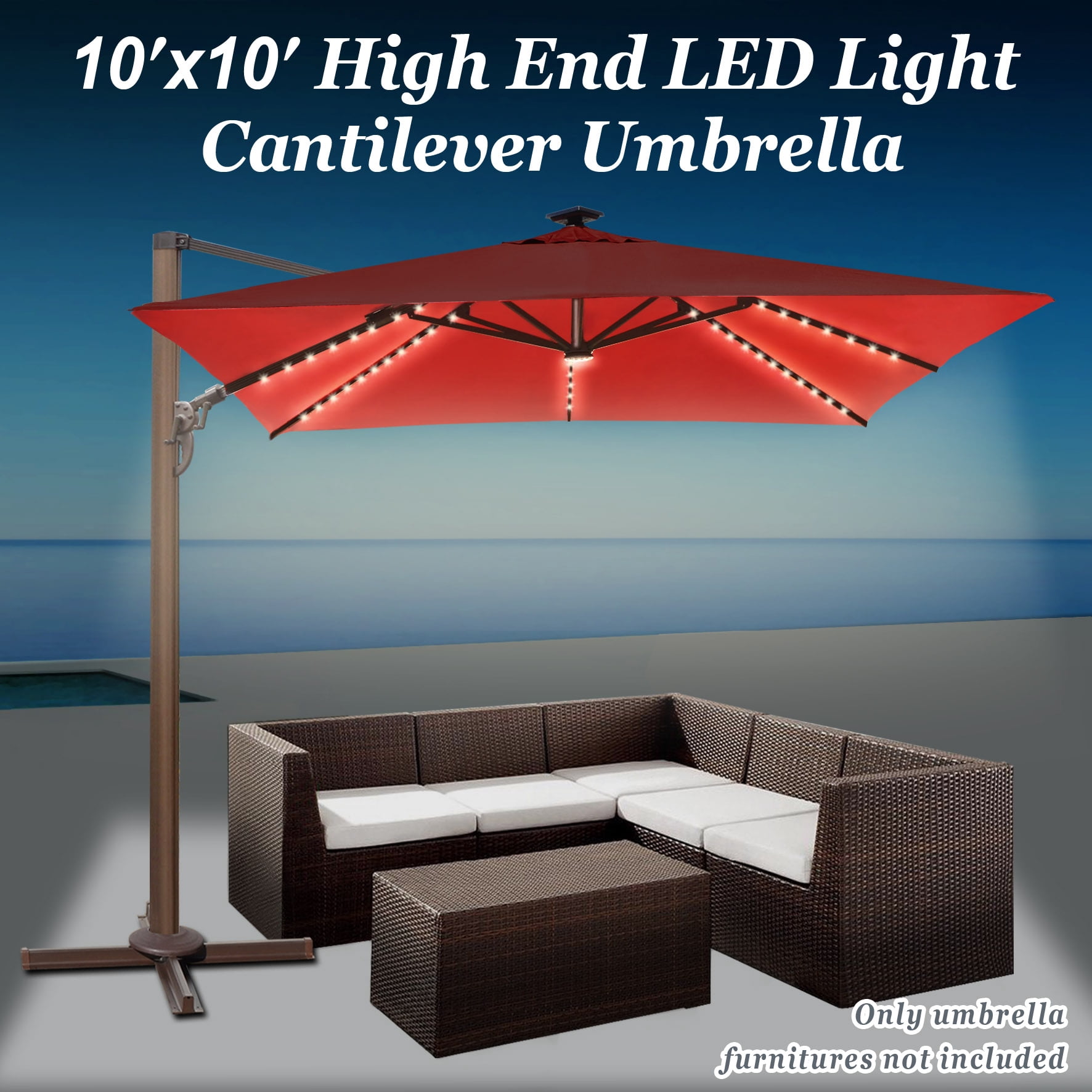 Strong Camel 10'x10' Deluxe Anti-wind Cantilever Sunbrella Roma Umbrella Heavy duty Offset Solar Umbrella