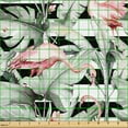 thumbnail image 2 of Ambesonne Tropical Fabric by the Yard Upholstery, Flamingo Exotic Leaves Art, 2 Yards, Pink and Sage Green, 2 of 5
