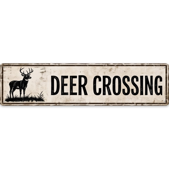 Deer Crossing metal sign - 16x4 Inch Metal Wall Decor for Home