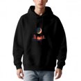 thumbnail image 1 of Men's Loose Fit Hoodie - Long Sleeve Pullover with Pockets Features Orange Cityscape Reflection Design on Dark Blue Gradient, 1 of 7