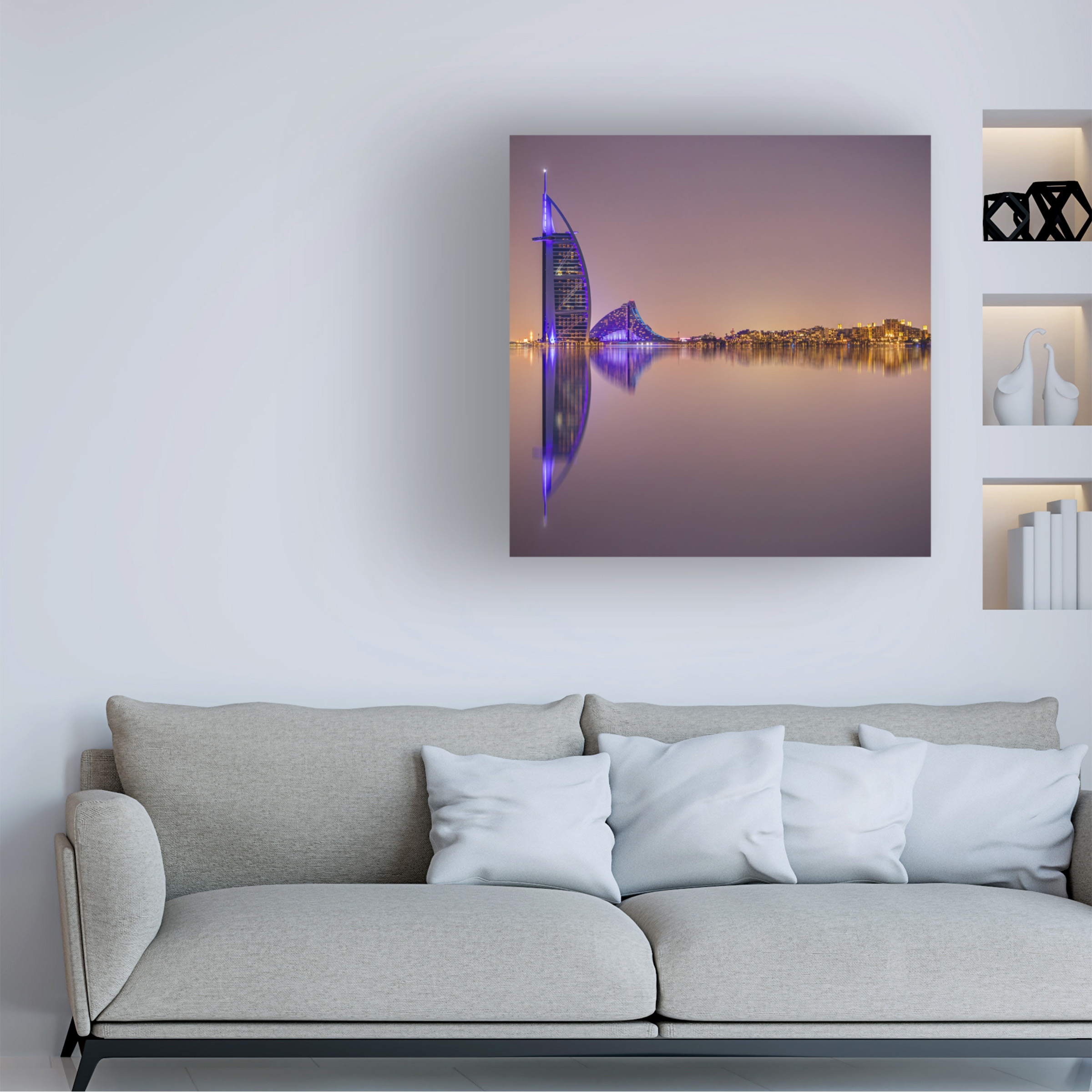 Canvas Wall Art - Mohammed Shamaa 'Burj Al Arab Reflections' Wall Art for Living Room, Bedroom, or Office D?cor by Trademark Fine Art - 35 x 35 Inches
