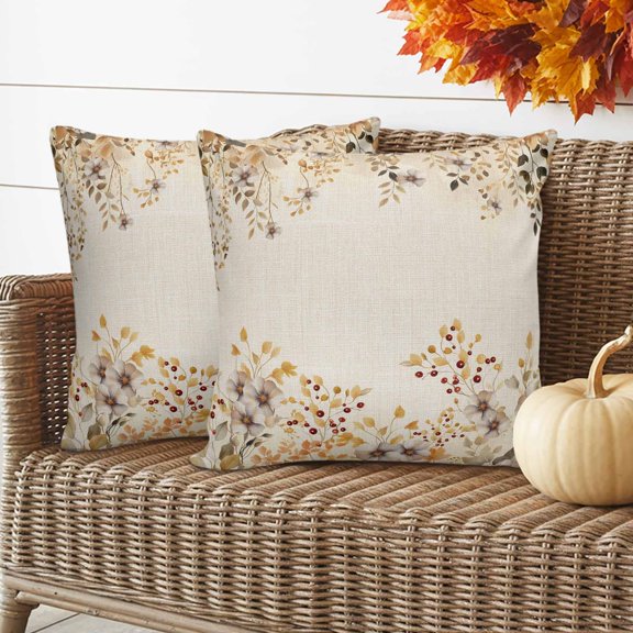 Fall Floral Outdoor Waterproof Pillow Covers Set of 2, Wildflower Plant Pillowcase Decorative Throw Cushion Cases for Patio Garden Couch 16 x 16 Inches