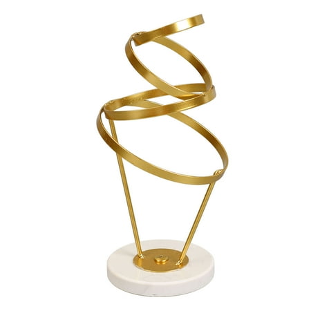 2024 Abstract Swirl Sculpture Strong Metal Round Base Elegant Gold Color Geometric Sculpture for Family Office Library Cafe Large Size and White Base