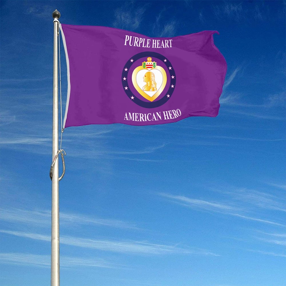 Dutern Double Sided Purple Heart American Hero Flag Banner 3 Ply with Brass Grommets 3x5 Feet