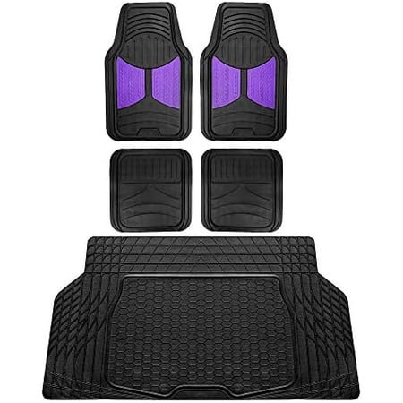 Monster Eye Full Set Rubber Floor Mats w. Trimmable Vinyl Trunk Liner/Cargo Mat Black- Fit Most Car, Truck, SUV, or Van (Purple/Black) F11313- F16403