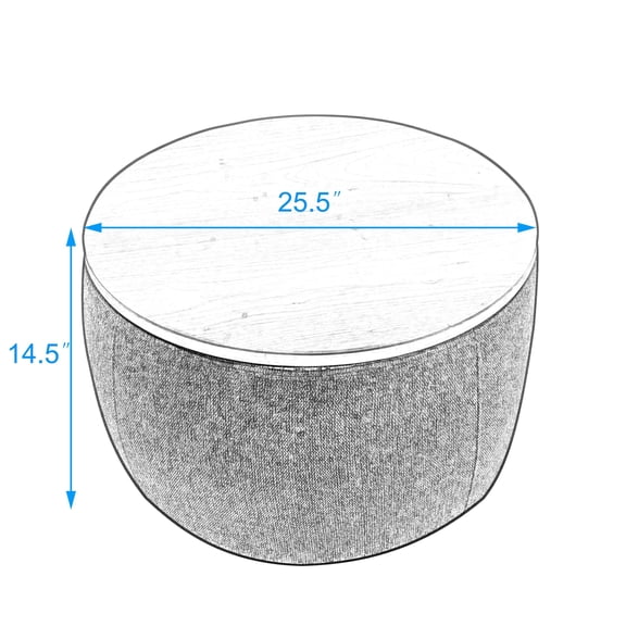 Large Ottomans, Round Storage Ottoman, 2 in 1 Function, Work as End table and Ottoman, Dark Grey (25.5"x25.5"x14.5"), Dark Grey Ottomans With Storage,Mdf Fabric Ottomans