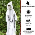 thumbnail image 5 of Haunted Hill Farm 6.25 ft Reaper with Chains Dressed in White/Gray Cloak, Indoor/Covered Outdoor Halloween Decoration, HHRPR-10FLSA, 5 of 9