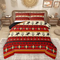Homewish Vintage Aztec Geometric Full Size Comforter Sets,Rustic Farmhouse Cabin Bedding Comforter Set,Beige Red Bedding Sets For Adults,Luxury Bedroom Decor Reversible,3-Piece