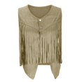 thumbnail image 5 of JULMCOMO Faux Suede Vest Tops for Women Fringe Button Down Sleeveless Casual Vest Jacket Cropped Cowboy Western Jacket Khaki M, 5 of 7