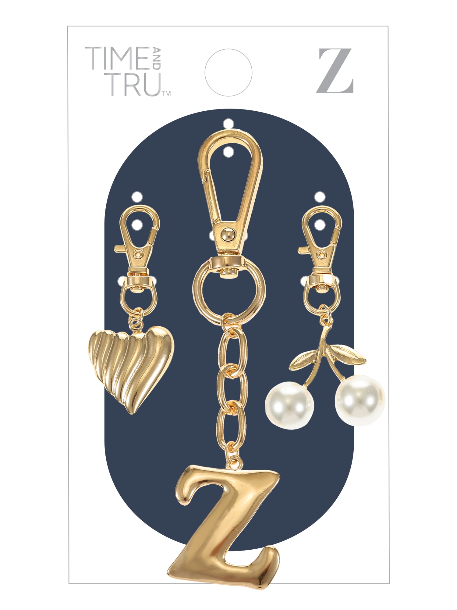 Time and Tru Goldtone Initial Letter Bag Charm Set, 3 Pieces, Letter Z