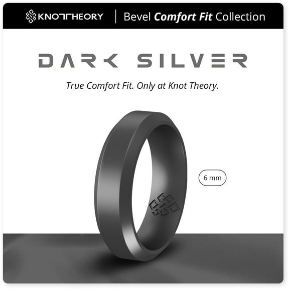 Dark Silver Bevel Edge Breathable Silicone Ring For Men and Women 6mm Bandwidth