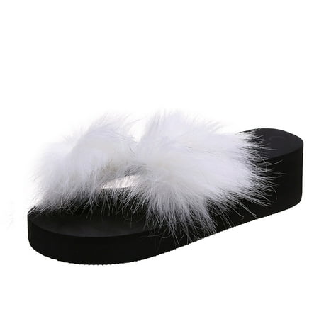 

Youmylove Women Slide Slippers Fashion Summer Thick Bottom Wedge Heel Fluff Pearl Lightweight Comfortable Casual Comfort Cozy Leisure Daily Walking