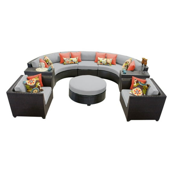 TK Classics Barbados Wicker 8 Piece Patio Conversation Set with Round Coffee Table and 2 Sets of Cushion Covers