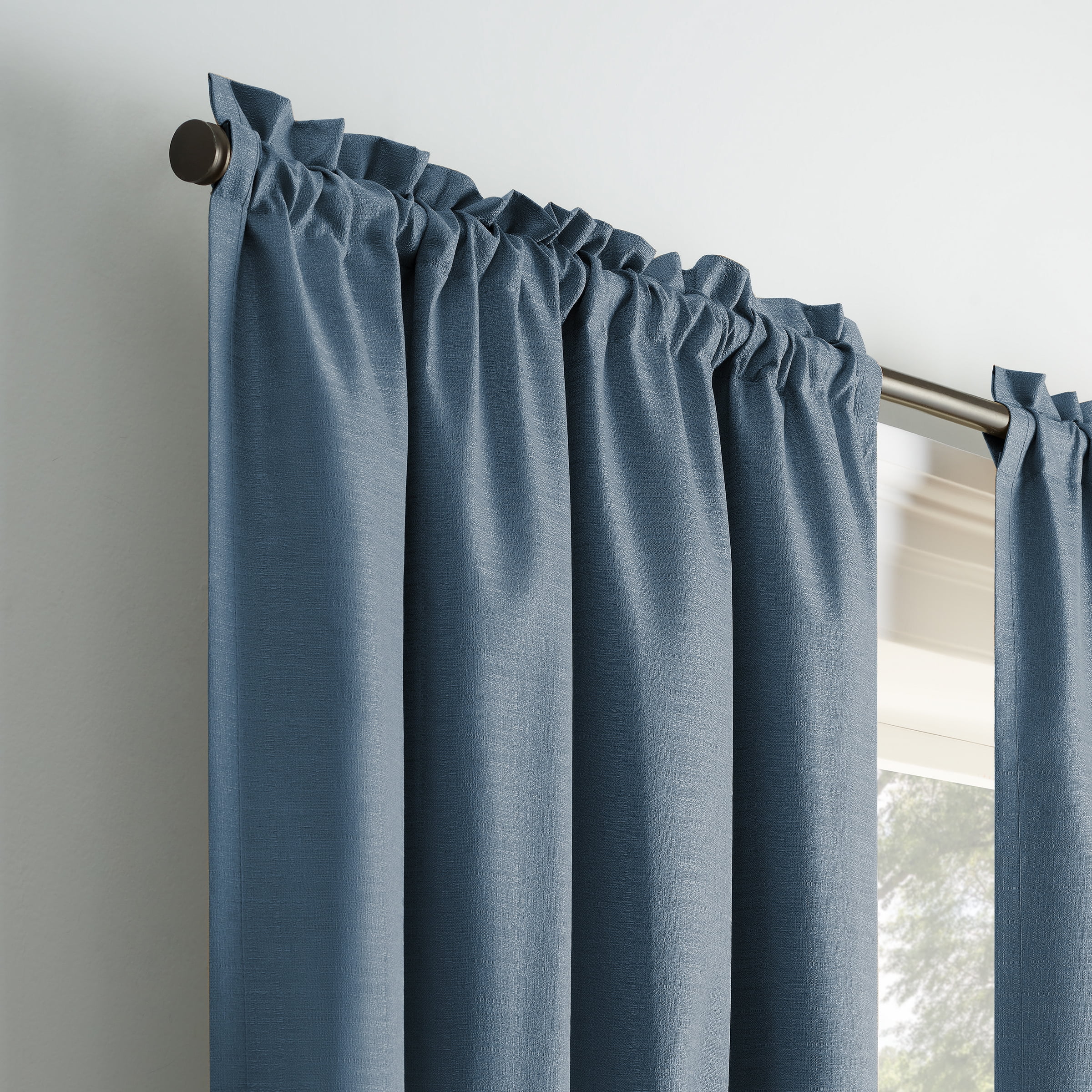 Eclipse Samara Solid Blackout Curtains, Single Curtain Panel, 54 Inch Long Blackout Curtains, 42" W x 54" L, Stone Blue