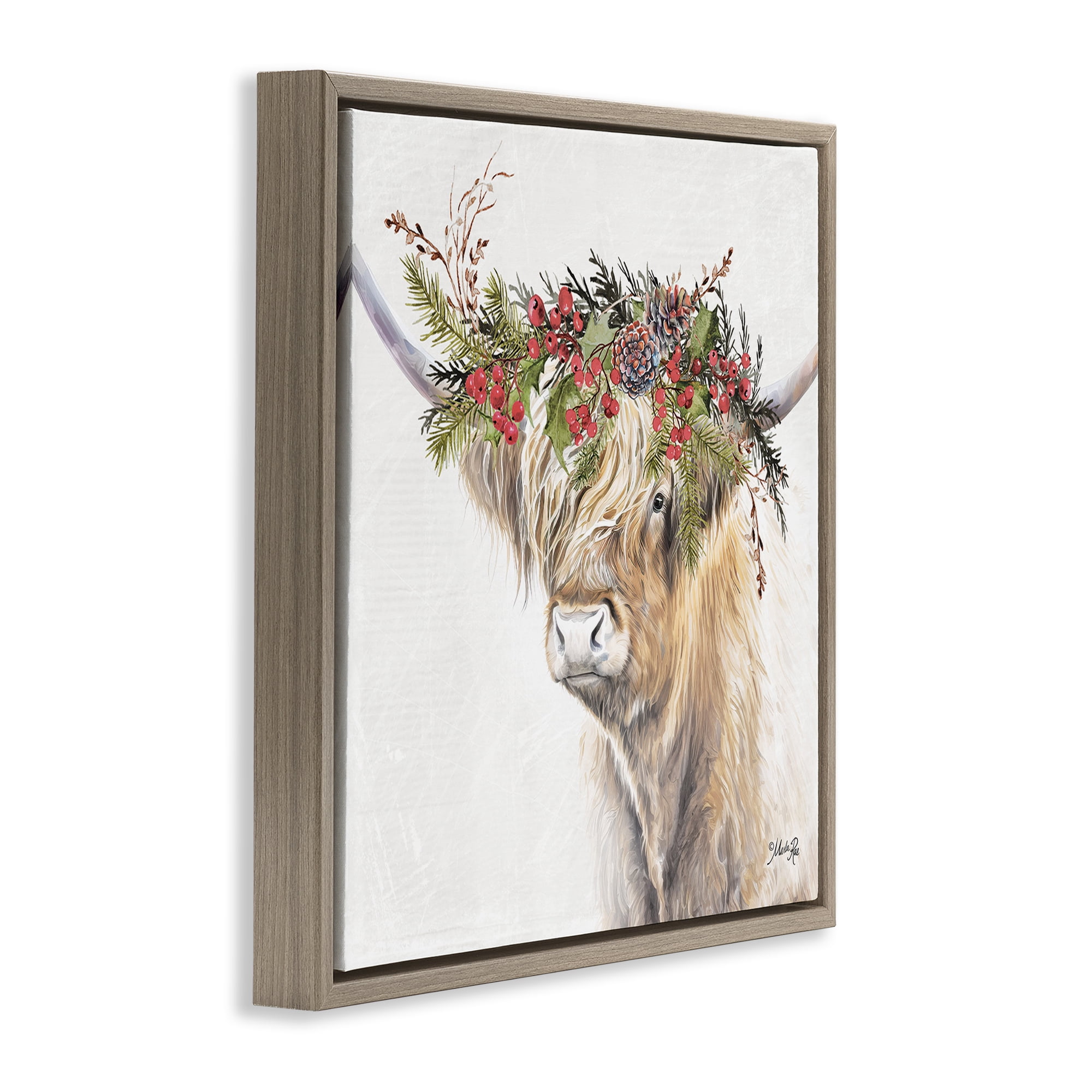 Stupell Industries Cattle with Seasonal Berries Animals & Insects Painting Brown Floater Framed Canvas Art Print Wall Art, 18 x 18