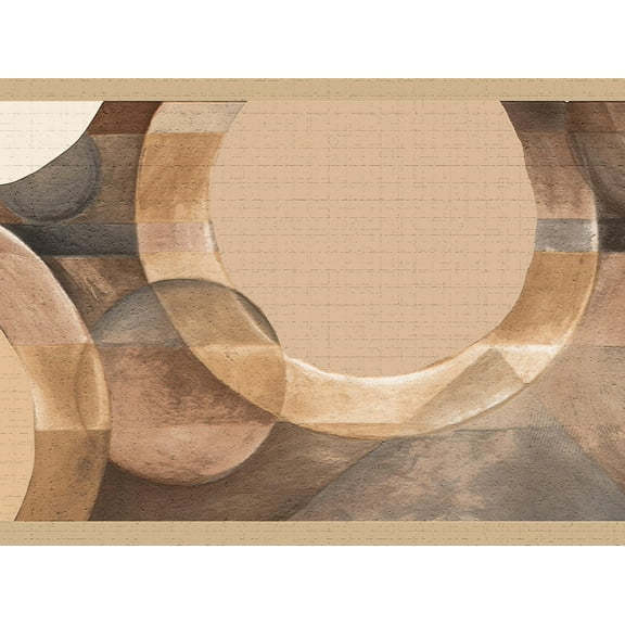 Dundee Deco's Peel and Stick Wallpaper Border - Abstract Brown Beige Tan Circles Wall Border Retro Design, 15 ft x 7 in, Self Adhesive