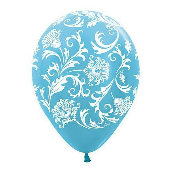 LOONBALLOON Bachelorette Balloons, 11″ DAMASK - PEARL CARIBBEAN BLUE