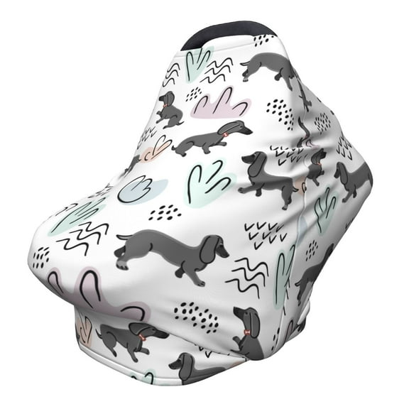 Fotbe Dachshund Dog Puppy Pattern Car Seat Covers for Babies, Nursing Breastfeeding Cover Infant Carseat Canopy, Soft Stretchy Carrier Cover