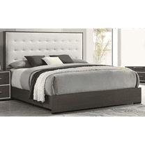 Newboti Furniture 1Pc Contemporary Upholstered Queen Size Panel Bed Button Tufted Headboard Wooden Bedroom Furniture White Cream Gray 0135