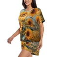 thumbnail image 2 of Kdxio Sunflower Field Art Print Pajamas Sets for Women Short-Sleeved Pjs with Lounge Shorts Two Piece Sleepwear S-4XL, 2 of 5