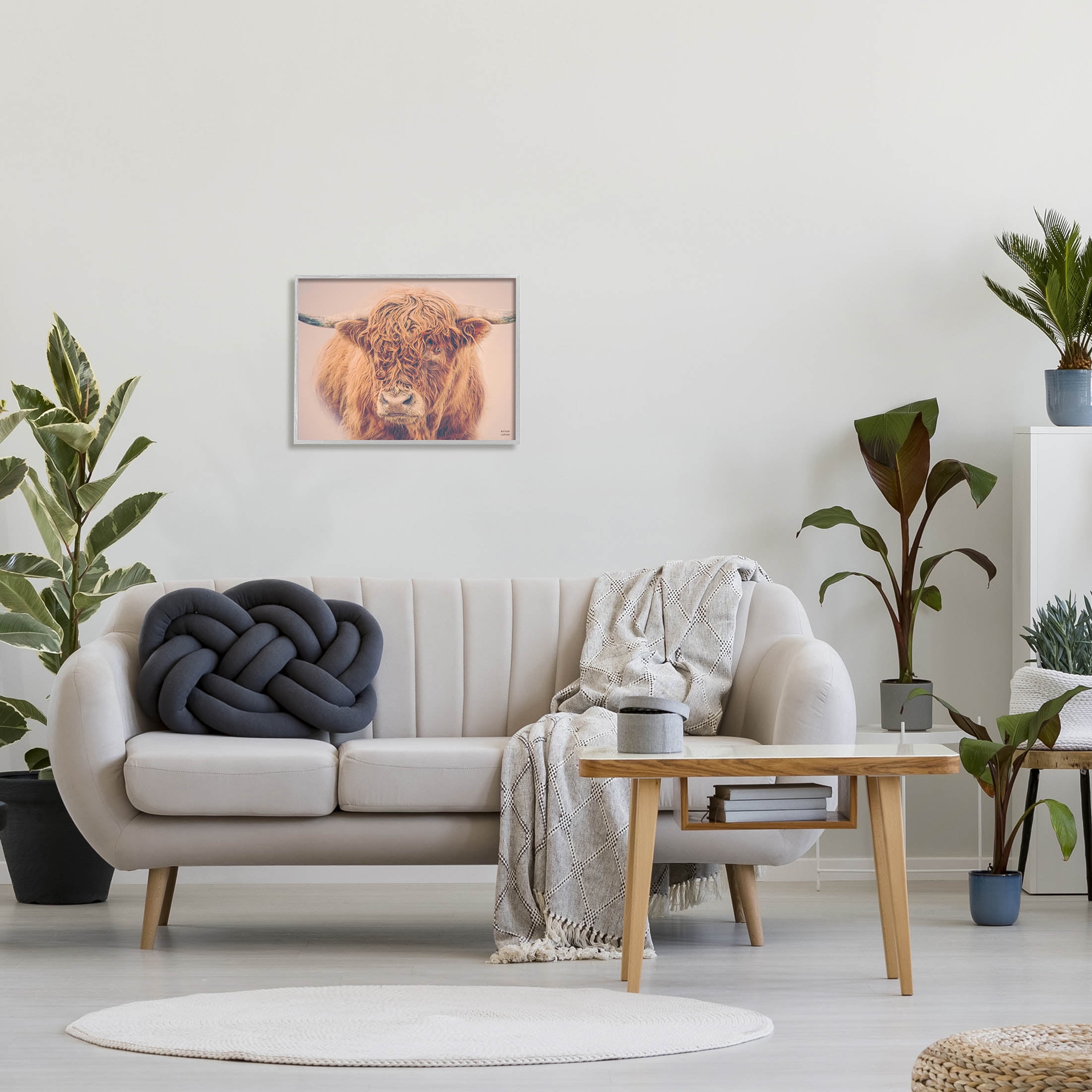 Stupell Industries Highland in Winter Fog Brown Cow Photograph Gray Framed Art Print Wall Art, Design by Nathan Larson