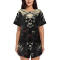 thumbnail image 1 of Fotbe Vintage Winged Rose Skull Conjunto de Pijama Estampado para Mujer, 2 Piezas, Ropa de Dormir con Camiseta de Manga Corta y Shorts Suaves-Small, 1 of 6