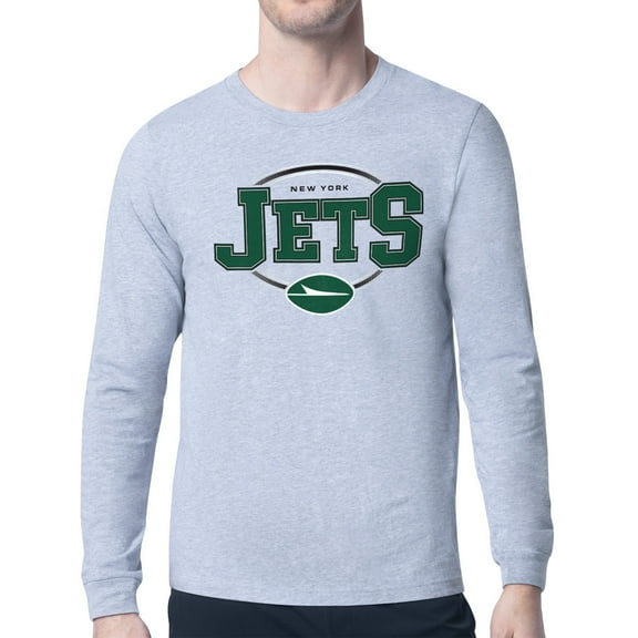 Men's Starter Heather Gray New York Jets Team Track Graphic Long Sleeve T-Shirt