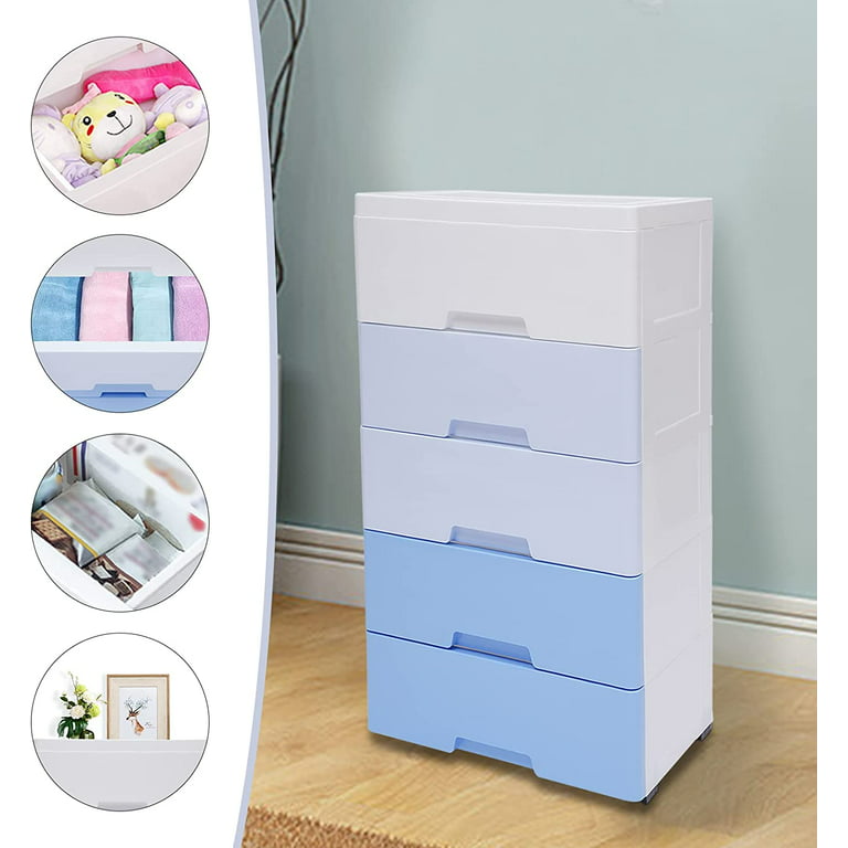 FETCOI Plastic Cabinet 5 Drawers Storage Dresser Small Closet Drawers  Organizer Unit (Colorful)
