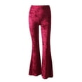 thumbnail image 3 of Womens Velvet Flare Pant Drawstring Waist Bell Bottom Leggings (Red XL), 3 of 3