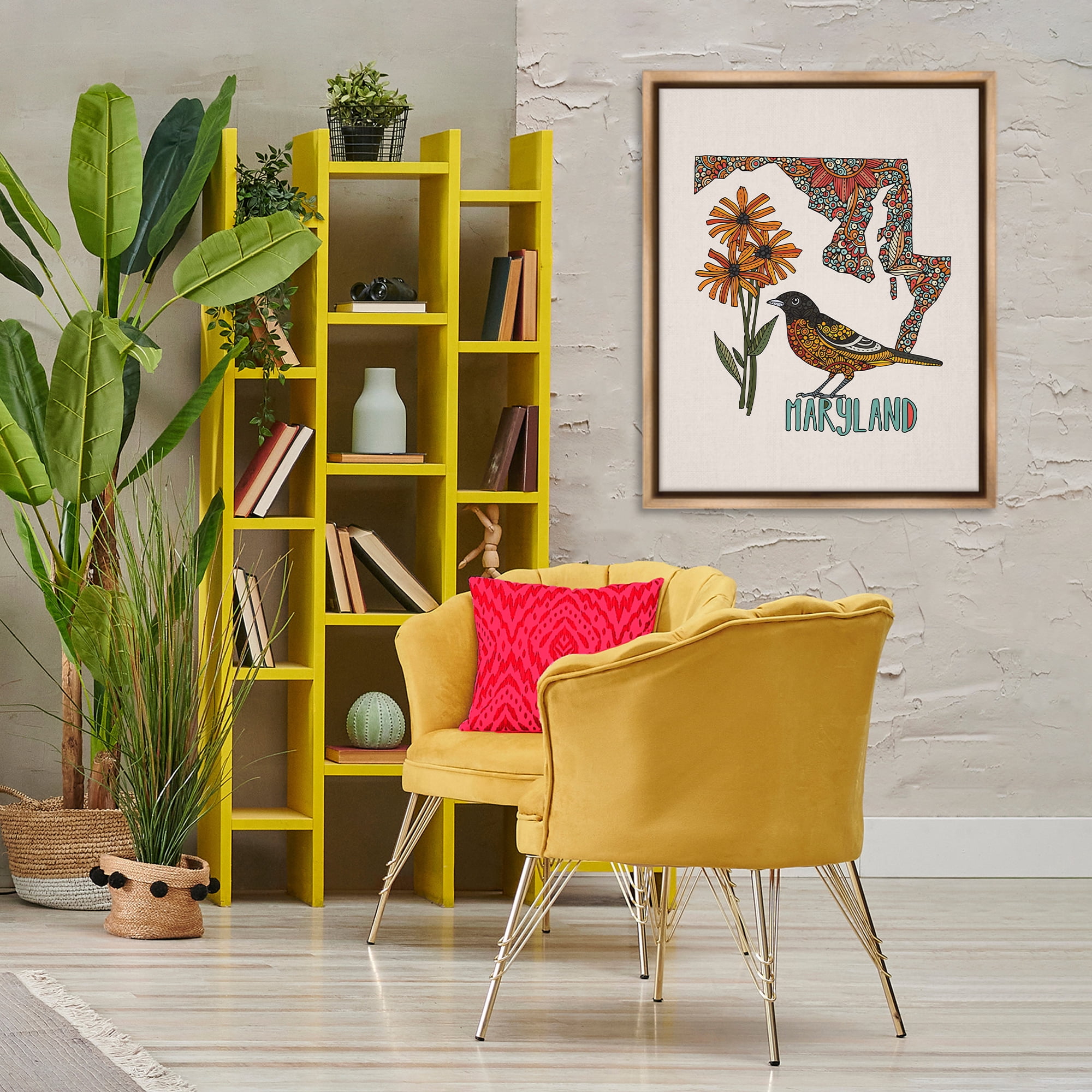 Stupell Industries Floral Maryland State Botanical & Floral Painting Brown Floater Framed Art Print Wall Art, 25 x 31
