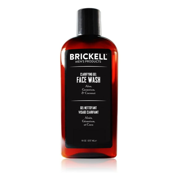 Gel limpiador facial clarificante Brickell Men's para hombre, limpiador facial diario en espuma, natural y orgánico, formulado con geranio, coco y aloe, 226 ml, perfumado.
